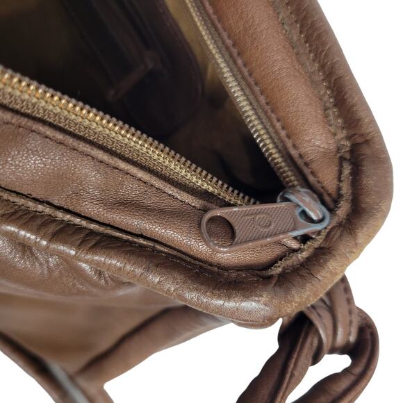 Leather Messenger Bag Vintage Brown Patchwork Pieced Shoulder Crossbody Slouchy - Picture 16 of 16